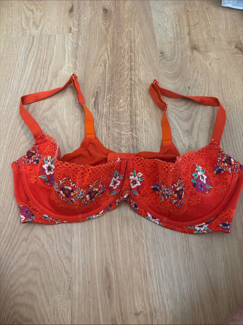 Orange Floral Lace Savage X Fenty Underwire Bra - Women Intimates